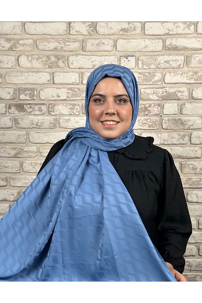 TREND Blue Jacquard Wave Patterned Ayscarf Shawl