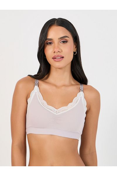 Styli Padded Contrast Lace Trim Cotton Maternity Breast Feeding Bra