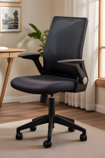 SandalyeDeposu Alis Plastik Ayaklı Hareketli Kollu Çalışma Koltuğu (Siyah Fileli)