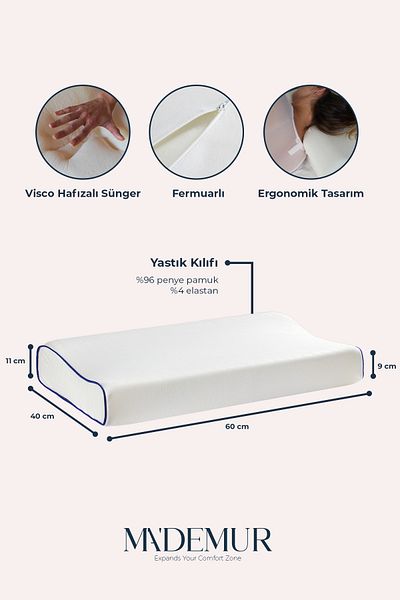 MA'DEMUR Ergonomic Orthopedic Visco Pillow - Neck Support, 60X40X11-9 cm