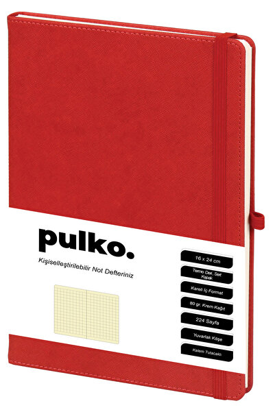 PULKO Notebook Red Thermo Leather Notebook - 16X24Cm, 224 Sheets, Checked, 045