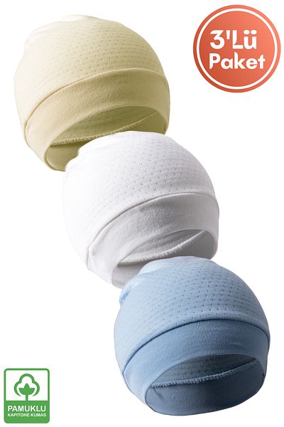 Miniel Unisex Baby Organic Cotton Quilted Fabric Newborn 3-Piece Baby Beanie Colorful Set