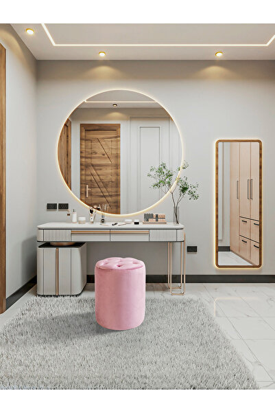 Framgan Chester Puf- Kapitoneli Puf - Yuvarlak Puf – Makyaj Masası Pufu - Dek...