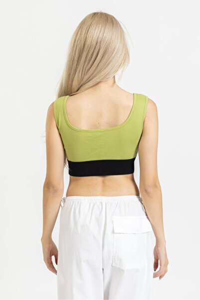 Quzu Olive Crop Top - Rubber Detailed Undershirt