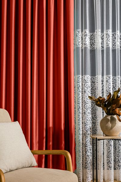 LUNETT HOME Brick Color Blackout Pleated Plain Planting Curtain - Extra-Forced, Single Wing V15