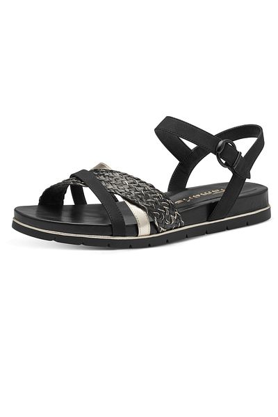 Tamaris Damen Sandalen 1-28145-42 Schwarz 098 Black Comb Textil/Synthetik mit TOUCH-IT