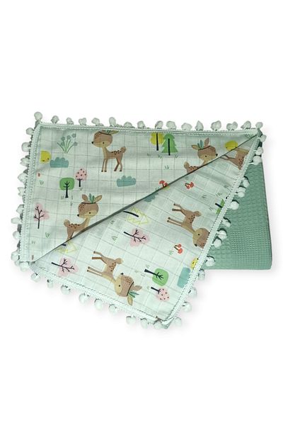 Birmelek Honeycomb Pique Pompom Double Layer Muslin Blanket