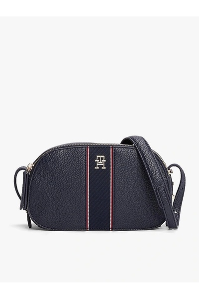 Tommy Hilfiger Women's Stripe Striped Zipper Inner Pocket Navy Blue Shoulder ...