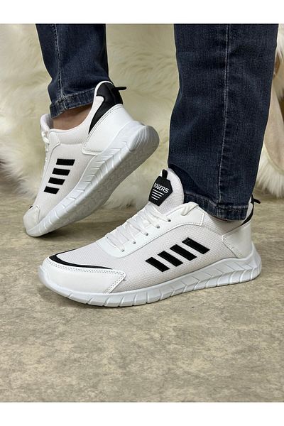 Allyup Casual ανδρικά λευκά μαύρα κορδόνια ελαφριά άνετα αθλητικά παπούτσια περπατήματος με λεπτομέρεια ραφής 1453