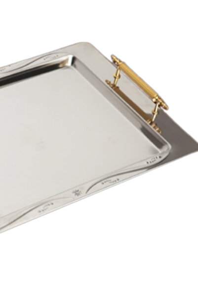 Penguen Luxury Tea Tray 45X30 cm – Metal with Yellow Handles, Embossed Pattern, Fashionable and Durable