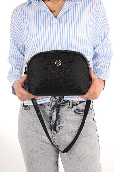 By Hakan Sn 1298 - Two-Eye Black Mosaic Women's Handbag Shoulder Crossbody Bag