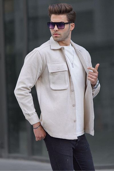 Madmext Μπεζ ανδρικό πουκάμισο Oversize Lumberjack 6709
