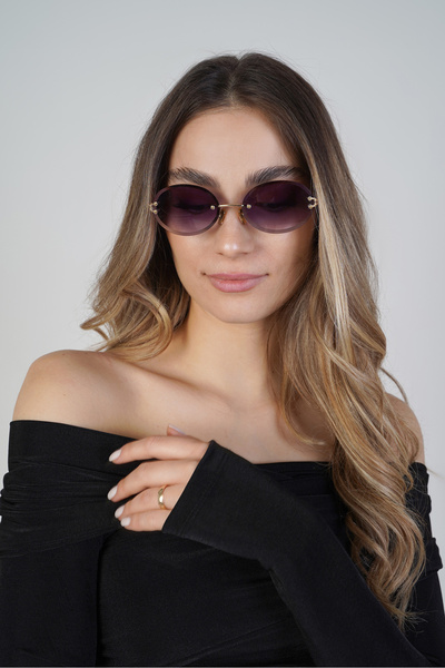 Stil Noktası Oval Rimless Gold Detailed Gradient Sunglasses