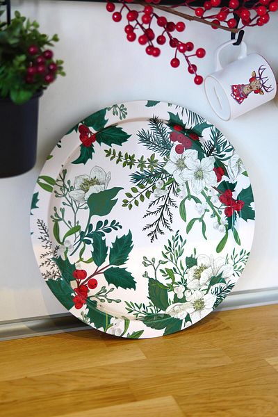 EVLE New Year Christmas, New Year Patterned Round Metal Tray 37 cm