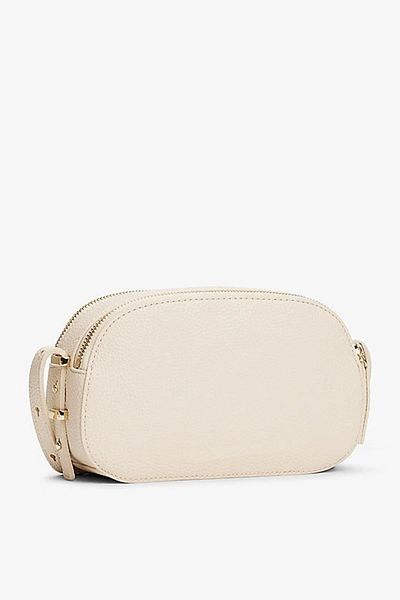Tommy Hilfiger Damska torba na ramię w paski z zamkiem błyskawicznym i wewnętrzną kieszenią w kolorze ecru AW0AW16898-AA8