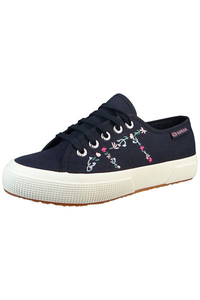 Superga Damen Low Sneaker 2750 Little Flowers Embroidery Low Top S1181KW Blau AEZ Navy-Fuchsia Baumwolle