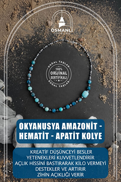 OSMANLI DOĞAL TAŞ Okyanusya Amazonit - Hematit - Apatit Doğal Taş Kolye