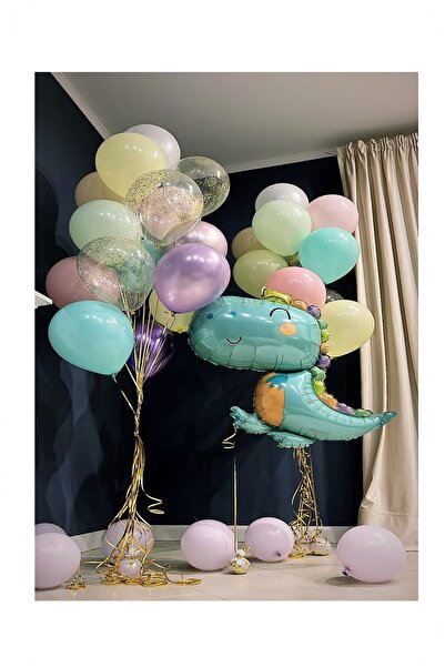 BİDOLUMUTLULUK Sweet Dinosaur Foil Balloon Blue Colorful Birthday Ornaments D...