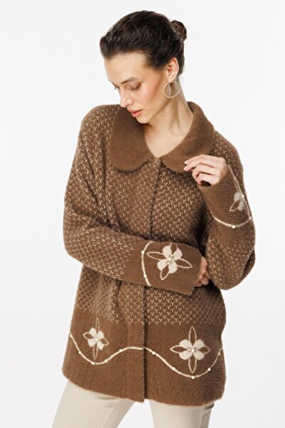 Genel Markalar Desenli Boncuk Detaylı Bej Kadın Hırka 45924-2K5