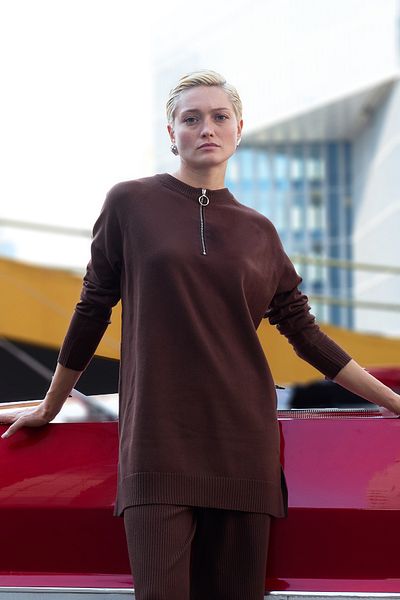 REMSA Missemramiss 4587 Model Knitwear Sweater Tunic - Brown, Zipper Detail