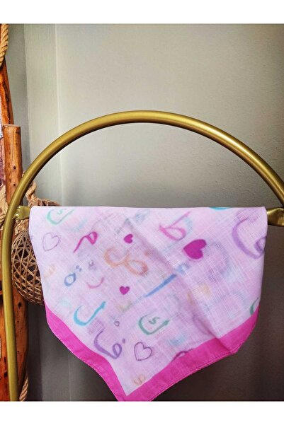 LOPRES Çocuk Eşarp Alfabe Temalı 80*80 Pamuklu Keten Eşarp