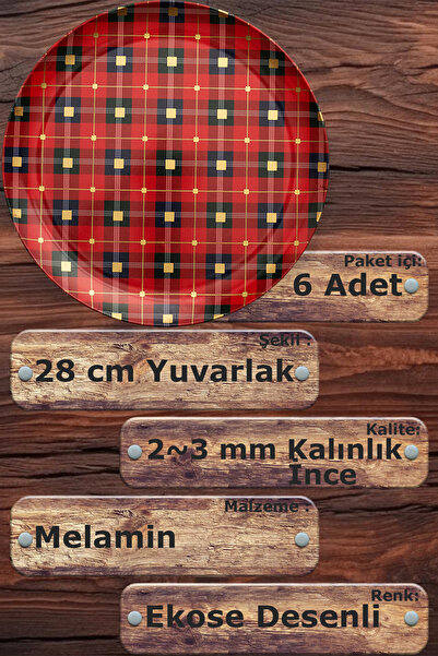 nazen MimHome Fast 28cm 11"inch Ekose Mavi Tabak:HORECA Pastacı,Outdoor Piknik Servis Sunum