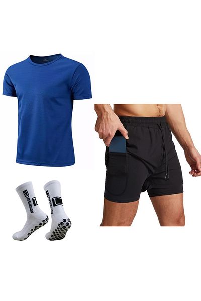 parypary Set de 3 pentru fitness, alergare, drumeții, fotbal - tricou și șosete cu talpă din silicon
