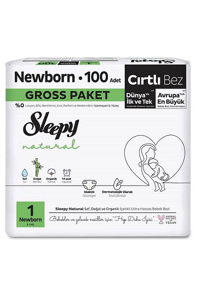 Sleepy Natural Gross Package Baby Diapers Size 1 Newborn 100 Pieces