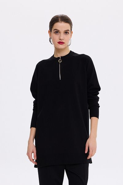 Missemramiss Black Knitwear Sweater Tunic - Live Zipper Detail, Model 4587
