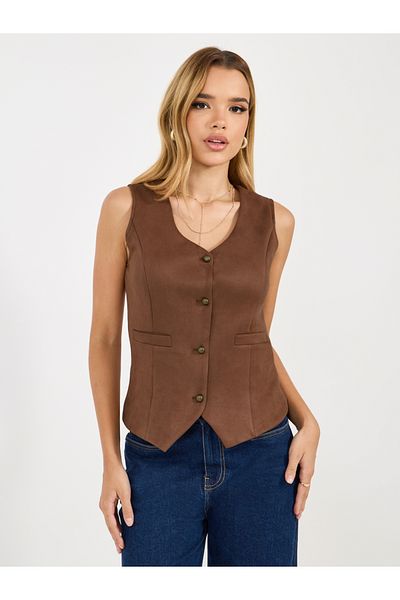 Styli Suede Look Waistcoat with Buttons