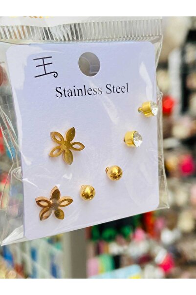 G Sport POLO Üçlü Çiçek-Top Model Paslanmaz Çelik Küpe