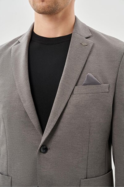 İmza Темно-антрацитовий з візерунком «гусяча лапка» - монокомір, slim fit, класичний піджак, 2 ґудзики, 6 кишень - 1002245166_070