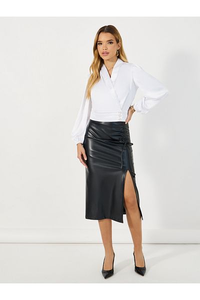 Styli Wrap Top with Shawl collar & Balloon Sleeves