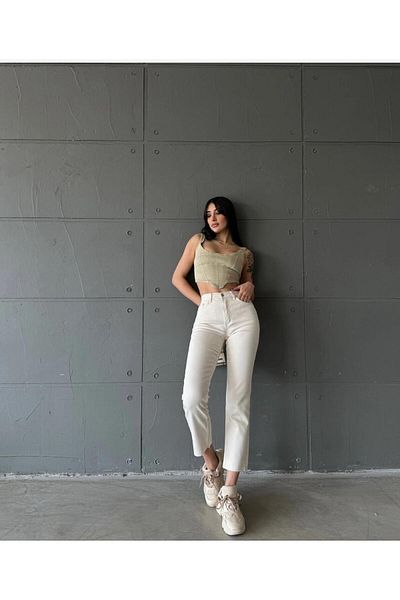Asia ΚΡΕΜ ΠΟΥΚΑΜΙΣΟ ΚΟΜΜΕΝΟ BOYFIT MOM JEANS
