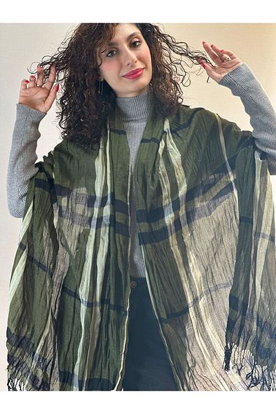Gönülden Tasarım ΠΡΑΣΙΝΟ ΡΙΓΕΣ ΚΑΡΟ ΦΟΥΛΑΡΙ ΣΑΛΙ UNISEX200X90 CM