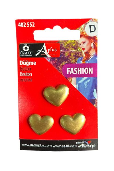 ÖZ-EL AŞ Brass Color Heart Shaped Fashion Button - 3Pcs 18mm 402 552