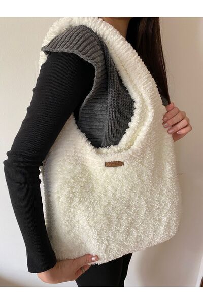Nillys Kadın Panda İp Ekru Astarlı Kışlık Heybe Çanta (40x43)