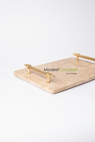 Modestmar Traverten Tepsi, Sunum tepsisi, Nişan Tepsisi Gold Kumru