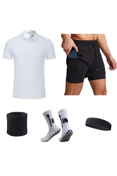 parypary Μπλουζάκι Polo Neck Dry Touch και κοντό σορτς κολάν - Αντιολισθητικές κάλτσες σιλικόνης Σετ τένις 5 τεμαχίων