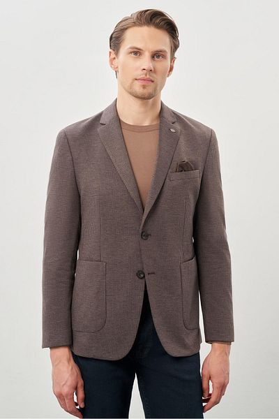 İmza Σκούρο καφέ, μοτίβο λακκούβας - Slim Fit μονό γιακά μπουφάν, 2 κουμπιά, 6 σταγόνες, 1002245166_400