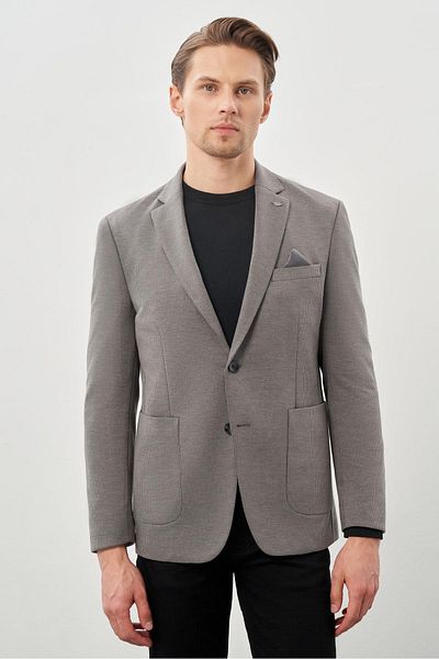 İmza Σκούρο ανθρακί μοτίβο με λαιμόκοψη - Mono Collar Slim Fit Classic Jacket 2 Buttons 6 Drop - 1002245166_070
