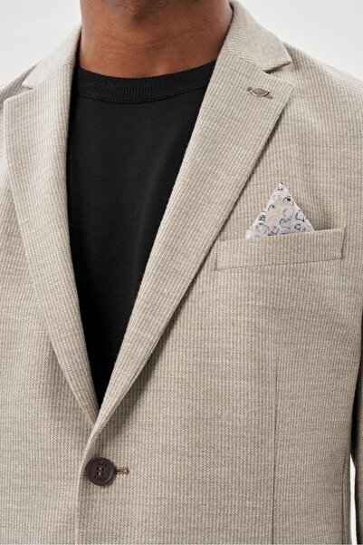 İmza Μπεζ Κοντό Flannel Μονοκόμματος Γιακάς Ελαστική 6 Drop Slim Fit Καθημερινό Μπουφάν 1002245167