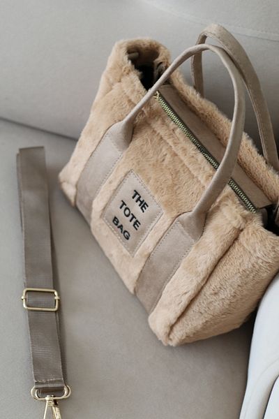 Moda Sekiz Geantă de mână și de umăr The Tote Bag din blană de pluș maro pentru femei