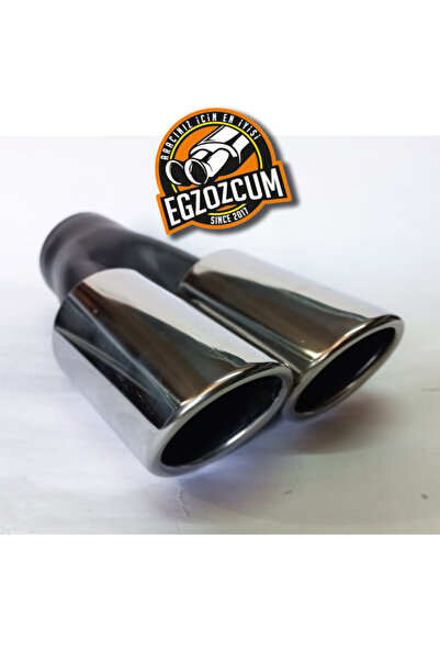 EGZOZCUM 60 mm. Krom eşit yuvarlak (dual) önü kesik paslanmaz sessiz egzoz ek...