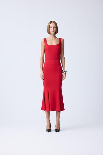 rue. Midi Length Red Fish Skirt