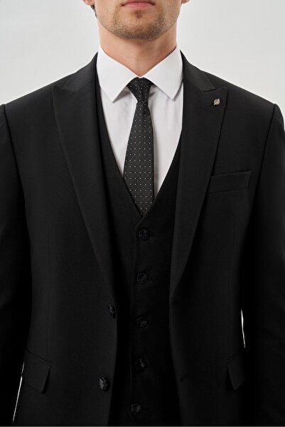 İmza Siyah Bez Ayağı Mono Yaka Tam Astar Esnek 6 Drop Comfort Fit Takım Elbise 1001245900