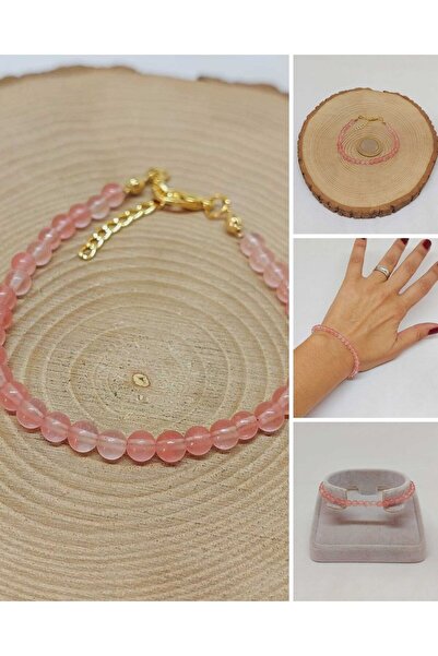 Yasamtohumu Narukvica od roze kvarcnog kamena 4mm (45212)