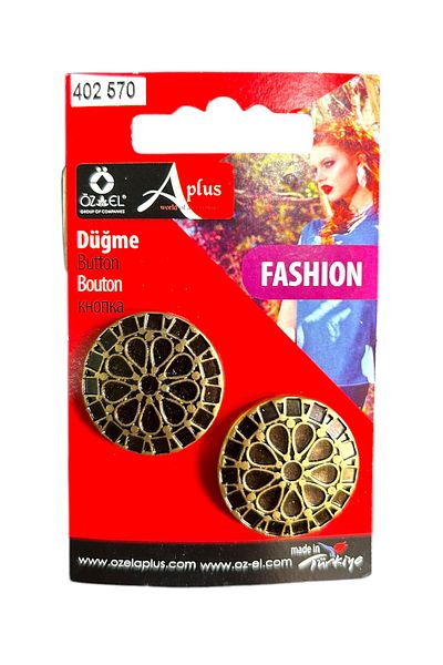 ÖZ-EL AŞ Metalized Custom Design Fashion Button, 2Pcs 25mm Brass Color Look, Sweater, Blouse Button 402 570