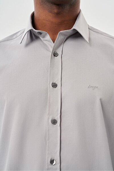 İmza Gray Long Sleeve Hard Neck Pocketless Cotton Lycra Classic Slim Fit Slim Fit Shirt 1004245234