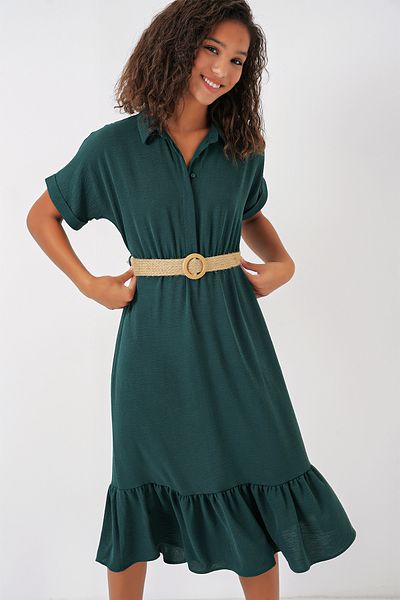 Bigdart 2292 Rochie cu centura - Verde Smarald